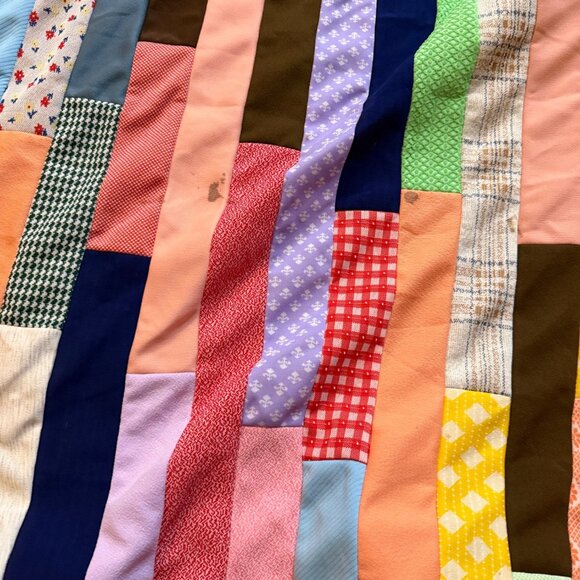 Vintage Patchwork Quilt Top Handmade Multi-Color Striped Design 69 x 90 Inches - Picture 4 of 5
